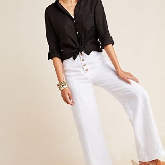 Wide Leg White Linen Pant SZ 8 - Picture 3 of 11